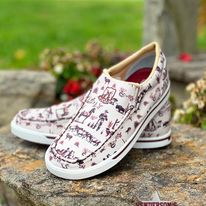 Load image into Gallery viewer, Ladies Slip On Twisted X Kicks ~ Maroon &amp; Ivory - Henderson&#39;s Western Store