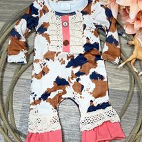 Load image into Gallery viewer, Cow Print Romper - Henderson&#39;s Western Store