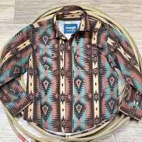 Boy's Wrangler Checotah Western Shirt ~ Brown Aztec - Henderson's Western Store