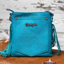 Load image into Gallery viewer, Wrangler Vintage Floral Embossed Fringe Crossbody ~ Turquoise - Henderson&#39;s Western Store