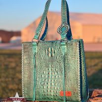 Load image into Gallery viewer, Wrangler Croc Embossed Tote ~ Turquoise - Henderson&#39;s Western Store