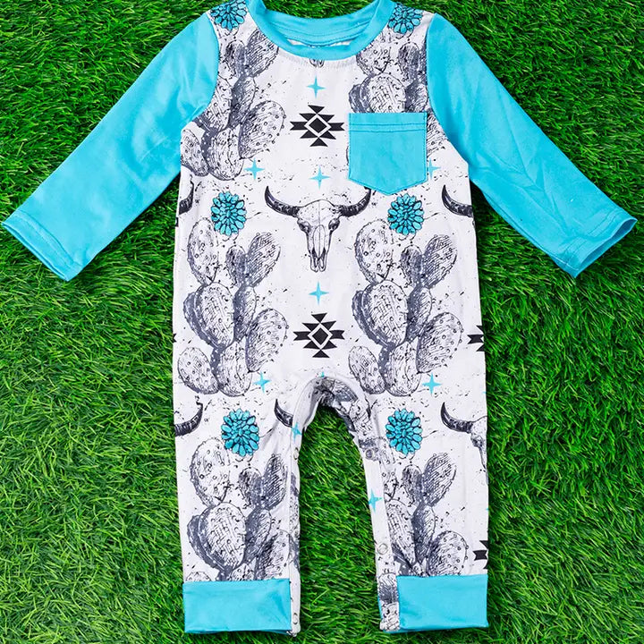 Cactus & Bull Skull Printed Infant Romper - Henderson's Western Store