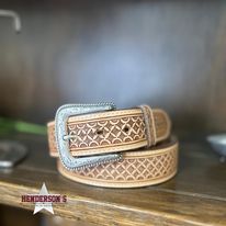 Snowflake Tooled Leather Belt - Henderson's Western Store