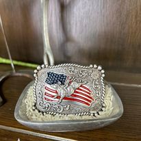 Flag W/Bull Rider Belt Buckle ~ Youth - Henderson's Western Store