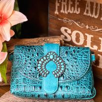 Wrangler Croc Embossed Crossbody ~ Turquoise - Henderson's Western Store