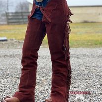 Load image into Gallery viewer, Suede Equitation Chaps ~ Mahogany - Henderson&#39;s Western Store