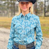 Ladies Cactus Print by Rock & Roll ~ Turquoise - Henderson's Western Store
