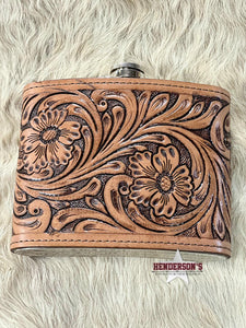 Load image into Gallery viewer, Leather Tooled Flask- 32 oz - Henderson&#39;s Western Store
