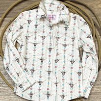 Load image into Gallery viewer, Girl&#39;s Longhorn Print Shirt by Panhandle - Henderson&#39;s Western Store
