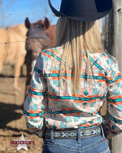Load image into Gallery viewer, Ladies Aztec Print by Rock &amp; Roll ~ Cream &amp; Turquoise - Henderson&#39;s Western Store