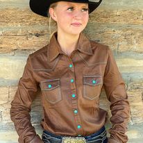 Pullover Button Up by Cowgirl Tuff ~ Brown Faux Leather - Henderson's Western Store