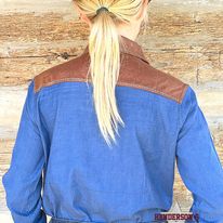 Pullover Button Up by Cowgirl Tuff ~ Brown Faux Leather & Denim