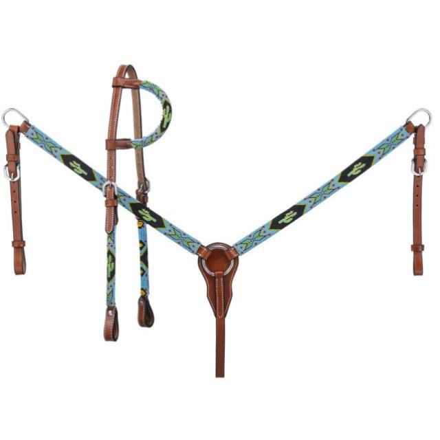 Beaded Cactus One Ear & BreastCollar Set - Henderson's Western Store