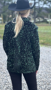 Load image into Gallery viewer, All Over Sequin Blazer ~ Emerald