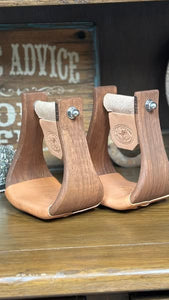 Load image into Gallery viewer, Nettles Stirrups ~ Chisholm Gunstock Oiled ~ 4&quot; - Henderson&#39;s Western Store