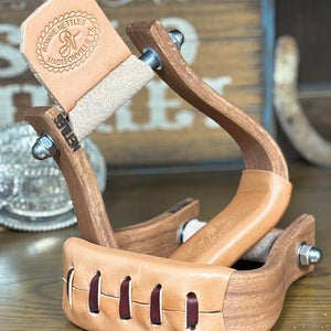 Load image into Gallery viewer, Nettles Stirrups ~ Chisholm Petite Gunstock Oiled ~ 2&quot; - Henderson&#39;s Western Store