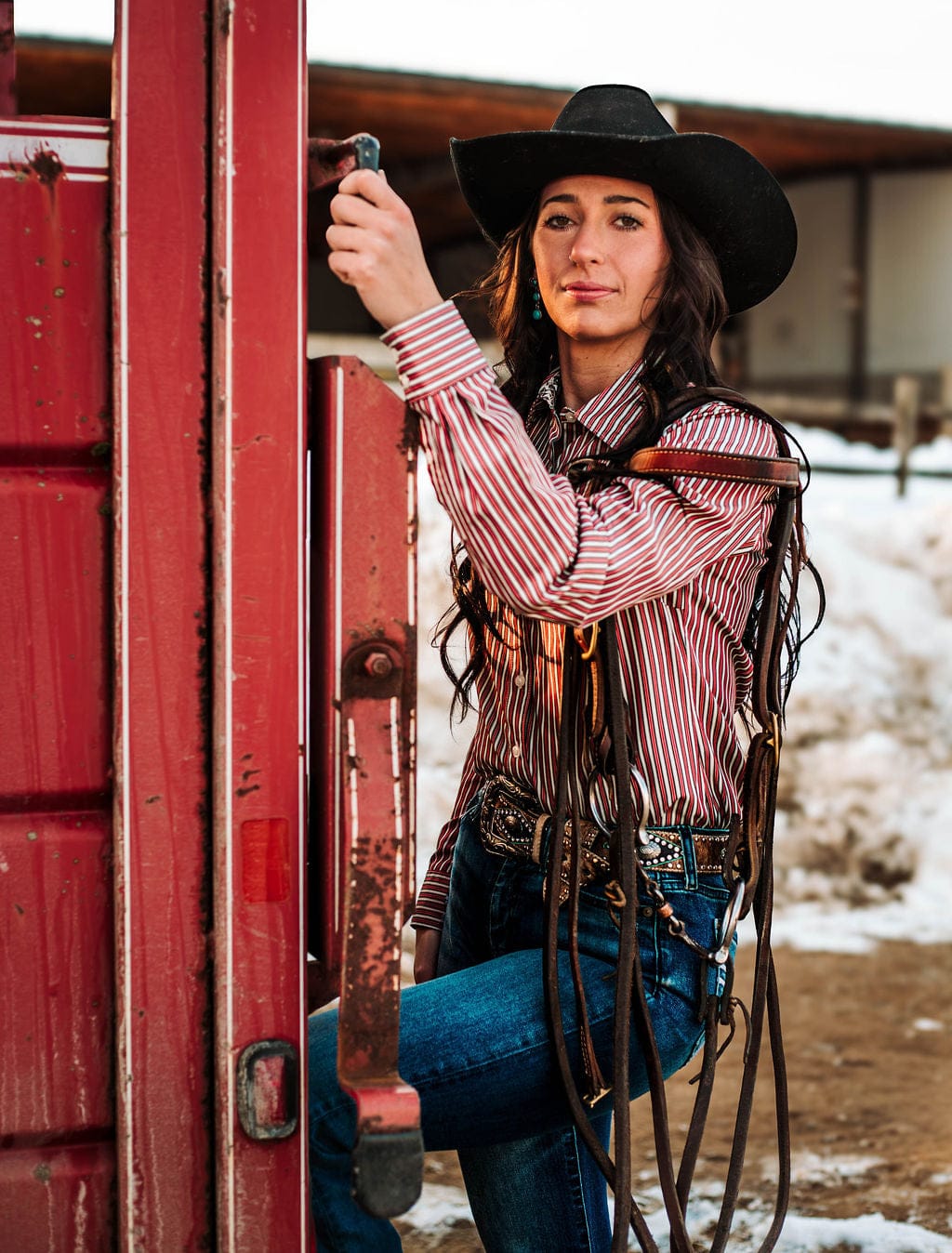 Ladies Striped Cinch ~ Red - Henderson's Western Store