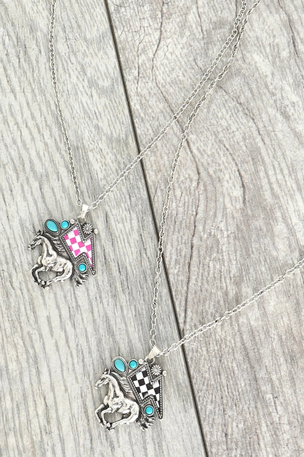 Western Checkerboard Thunder Mustang Necklace - Henderson's Western Store
