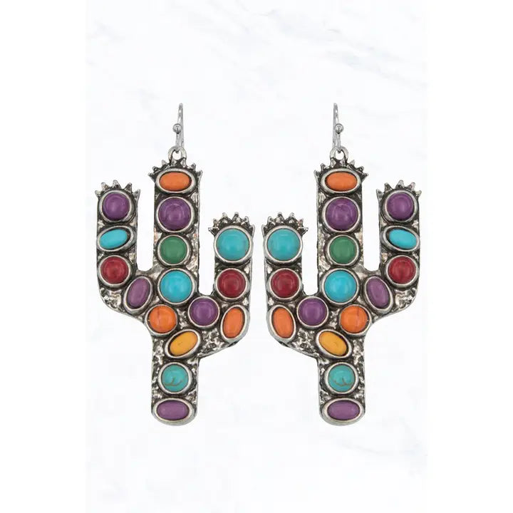Western Cactus Texture Oval Shape Earrings - Henderson's Western Store
