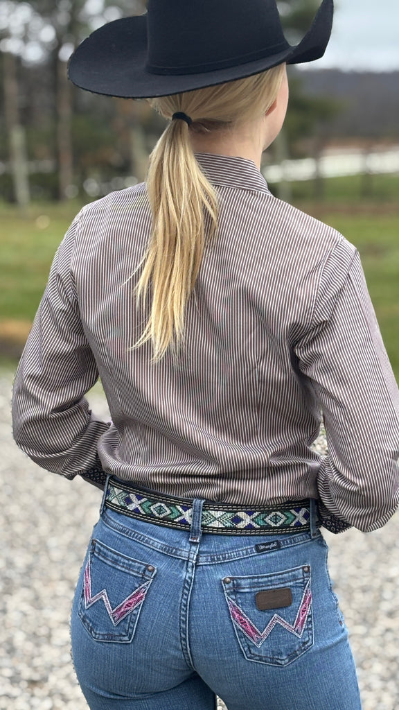 Ladies Striped Cinch  ~ Navy/Brown