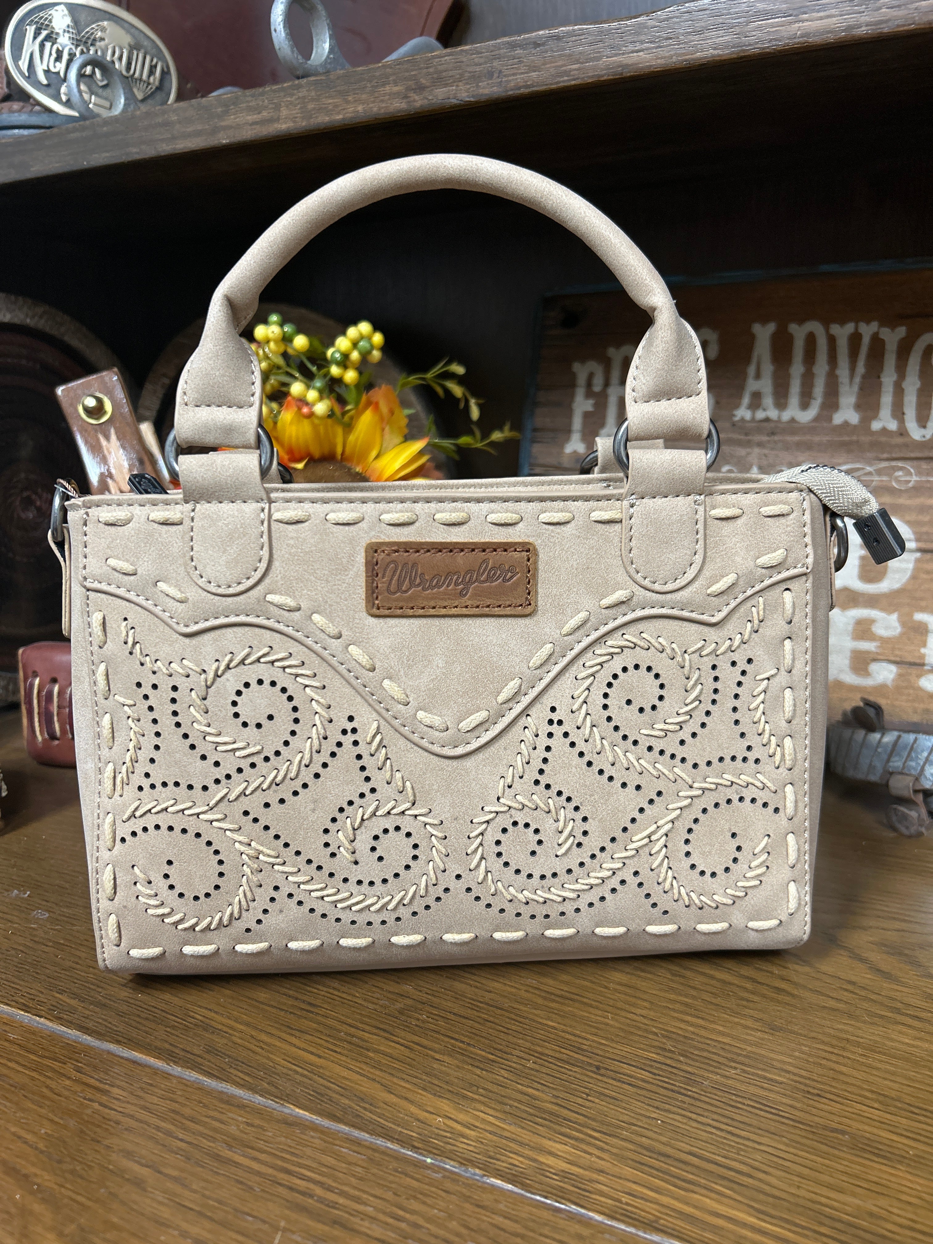 Wrangler Embroidered Satchel/ Crossbody ~ Tan - Henderson's Western Store