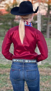 Load image into Gallery viewer, RHC Taffeta Bling Concealed Zipper Show Shirt - Burgundy