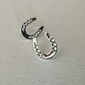 Load image into Gallery viewer, Horseshoe W/White Aqua Earrings/Post