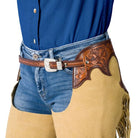 Suede Tooled Top Chaps ~ Sand - Henderson's Western Store