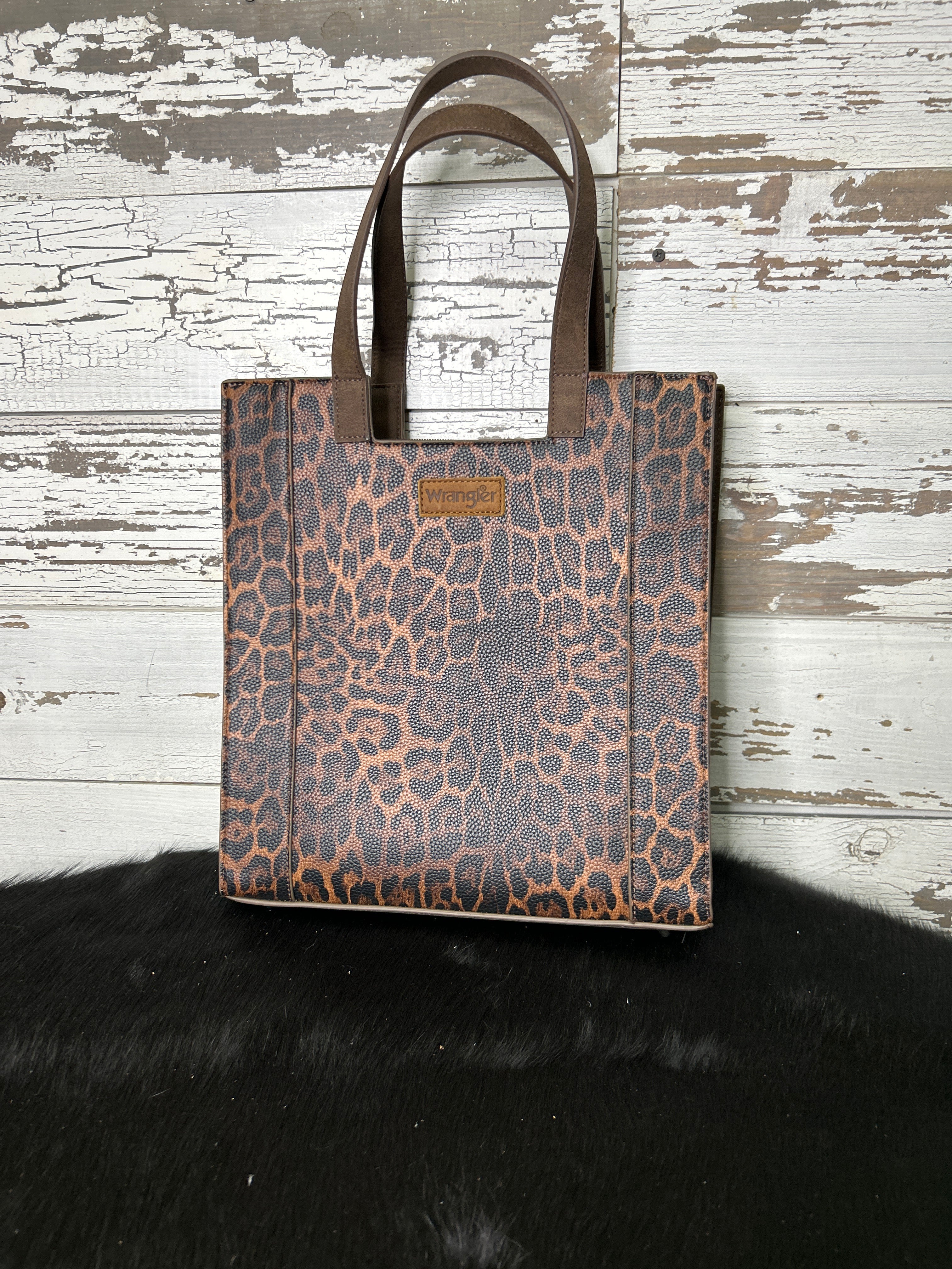 Wrangler Leopard Print Tote Bag- Coffee - Henderson's Western Store