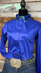 Load image into Gallery viewer, Double Collar Concealed Zipper Show Shirt - Royal Blue - Henderson&#39;s Western Store