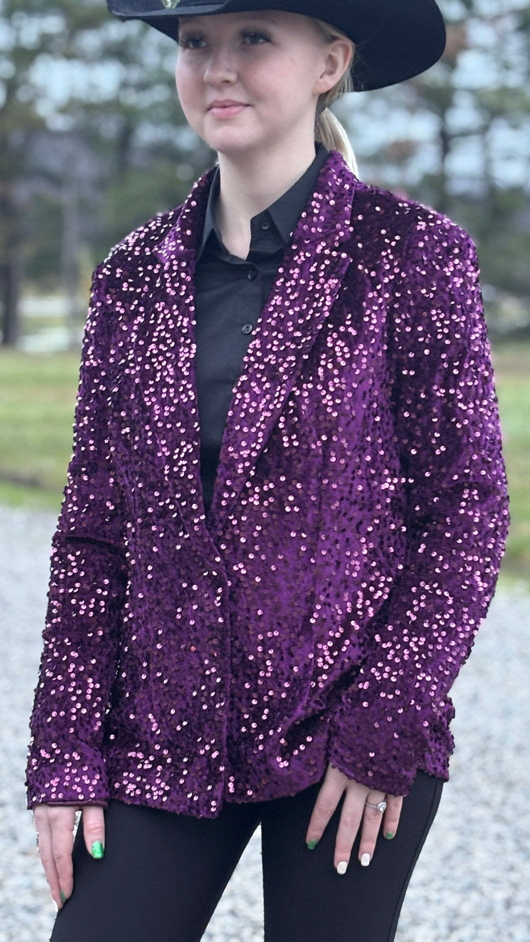 All Over Sequin Blazer ~ Plum