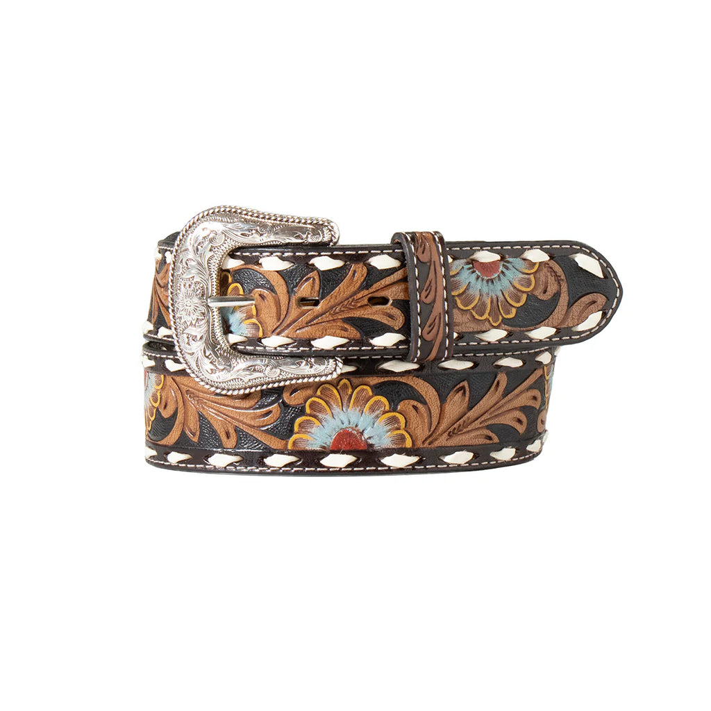 Painted Floral Belt W/Buckstitch - Henderson's Western Store