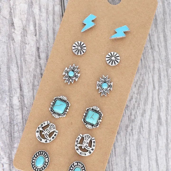 Western Theme Stud Earring Set ~ 6 Pair - Henderson's Western Store