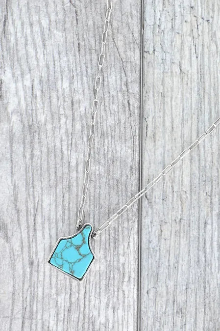 Western Turquoise Stone Cattle Tag Pendant Necklace - Henderson's Western Store