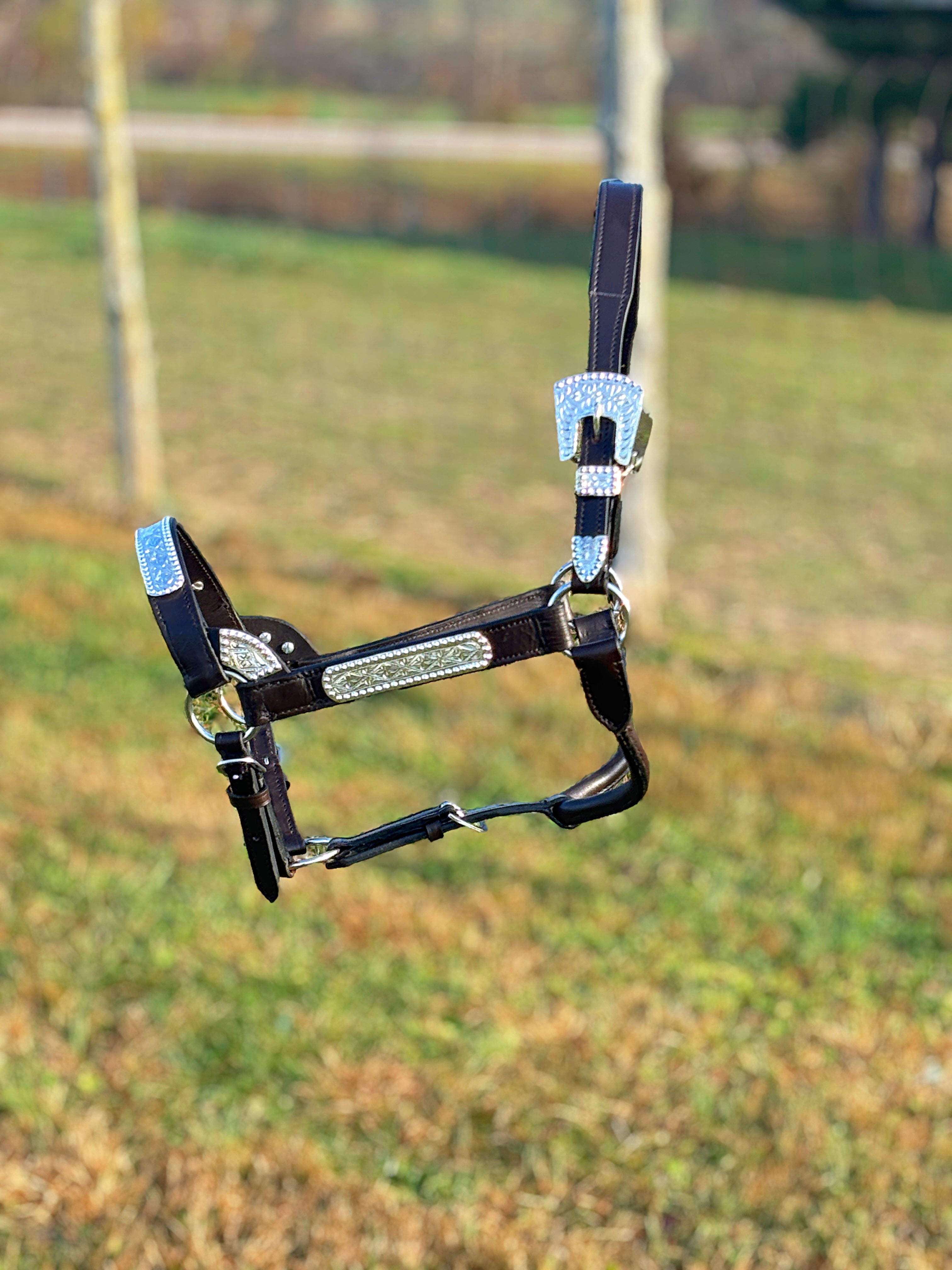 Dark Leather Show Halter ~ Sliver Bar - Henderson's Western Store