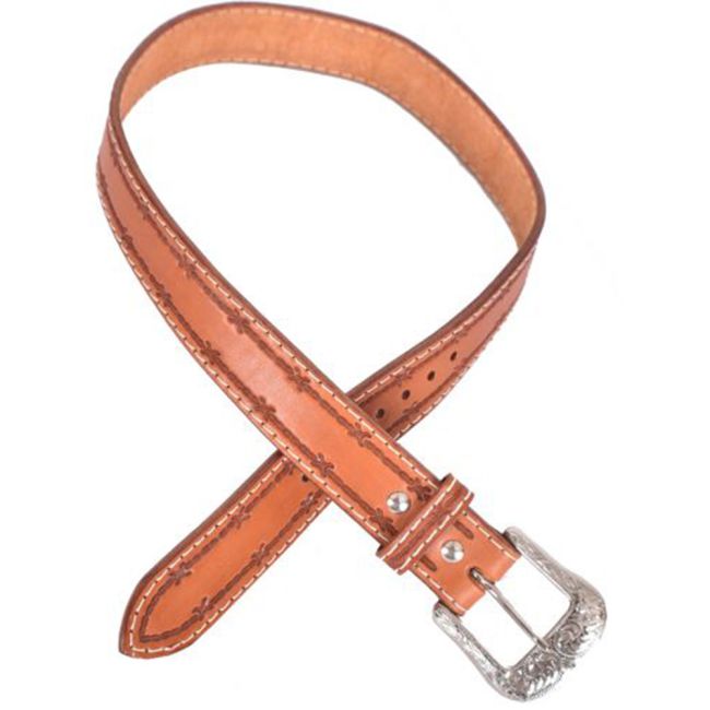 Leather Belt W/Barbwire Tooling - Henderson's Western Store