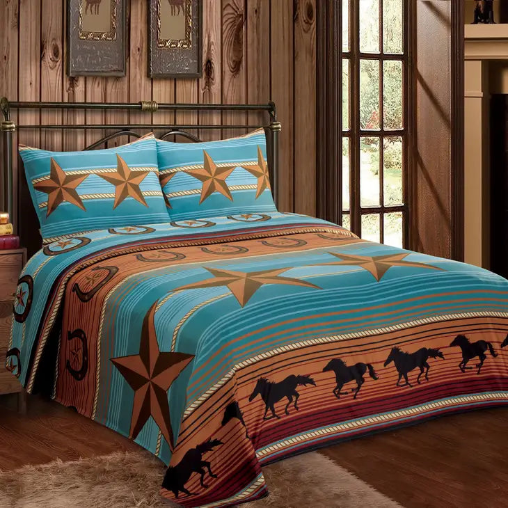 Western Linen Sheet Set ~ Running Horse - Henderson's Western Store