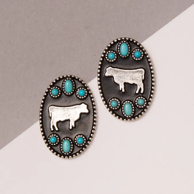 Western Oval Cow Silhouette Earrings - Henderson's Western Store