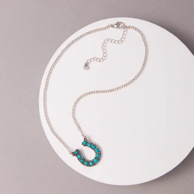Western Turquoise Stone Horseshoe Pendant Necklace - Henderson's Western Store