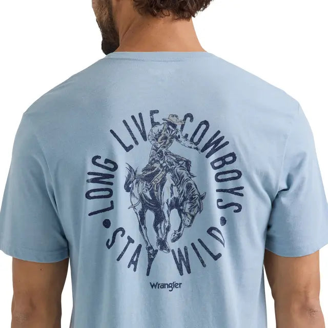 Men's Wrangler Long Live Cowboys Tee ~ Blue - Henderson's Western Store