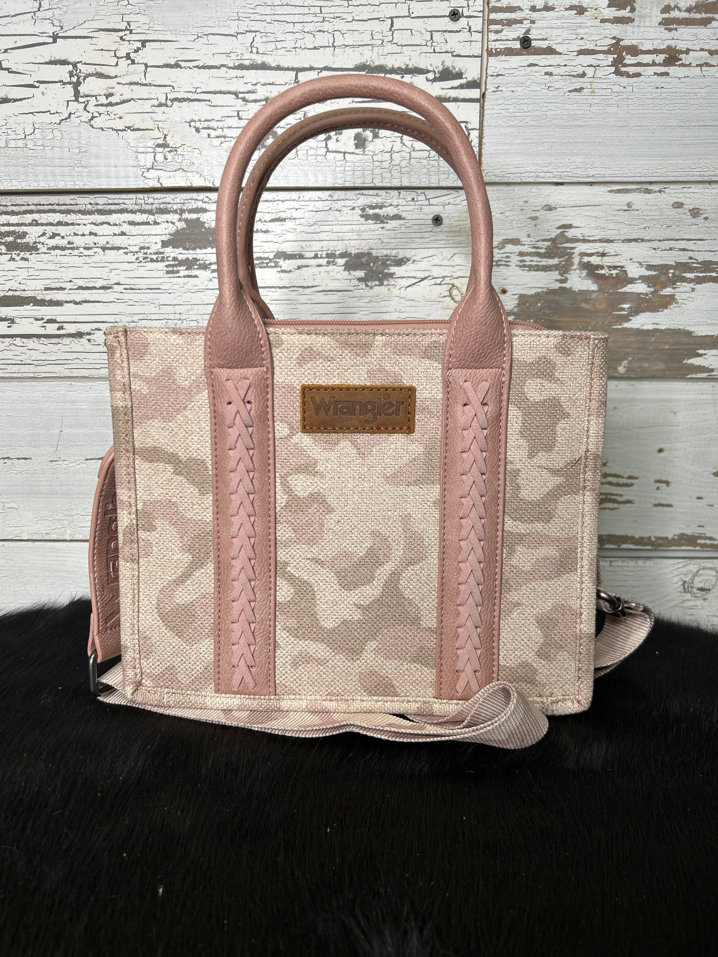 Wrangler Camo Print Tote/Crossbody - Pink - Henderson's Western Store