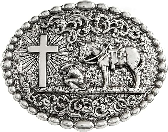 Praying Cowboy Belt Buckle ~ Oval - Henderson's Western Store