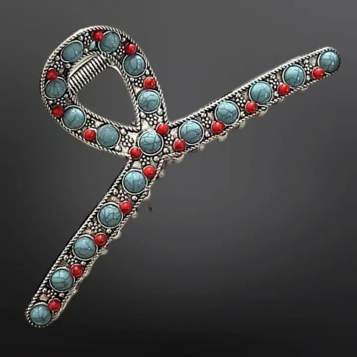 Turquoise & Red Beaded Claw Clip - Henderson's Western Store