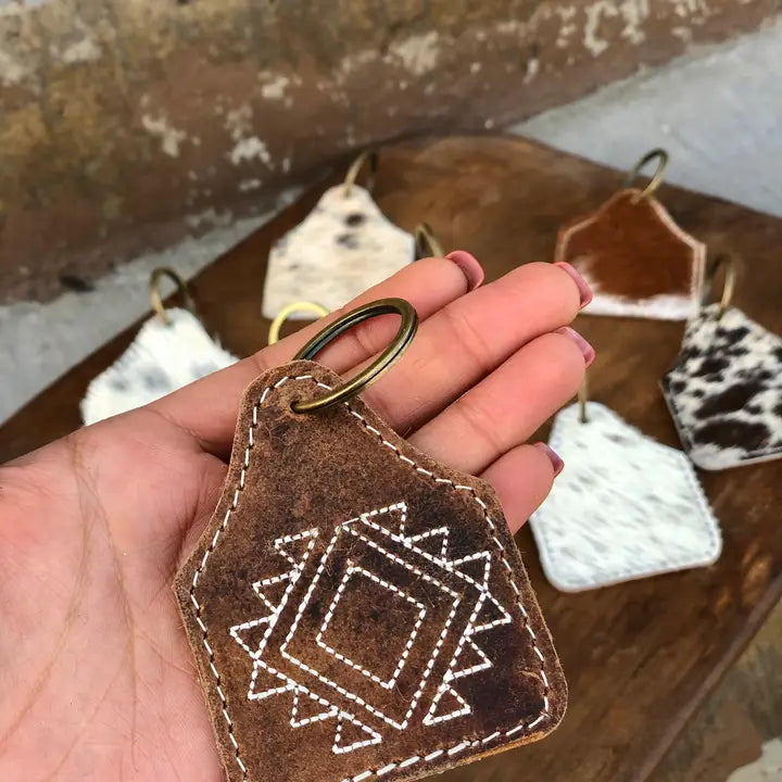 Aztec Vintage Cowhide & Leather Keychain - Henderson's Western Store