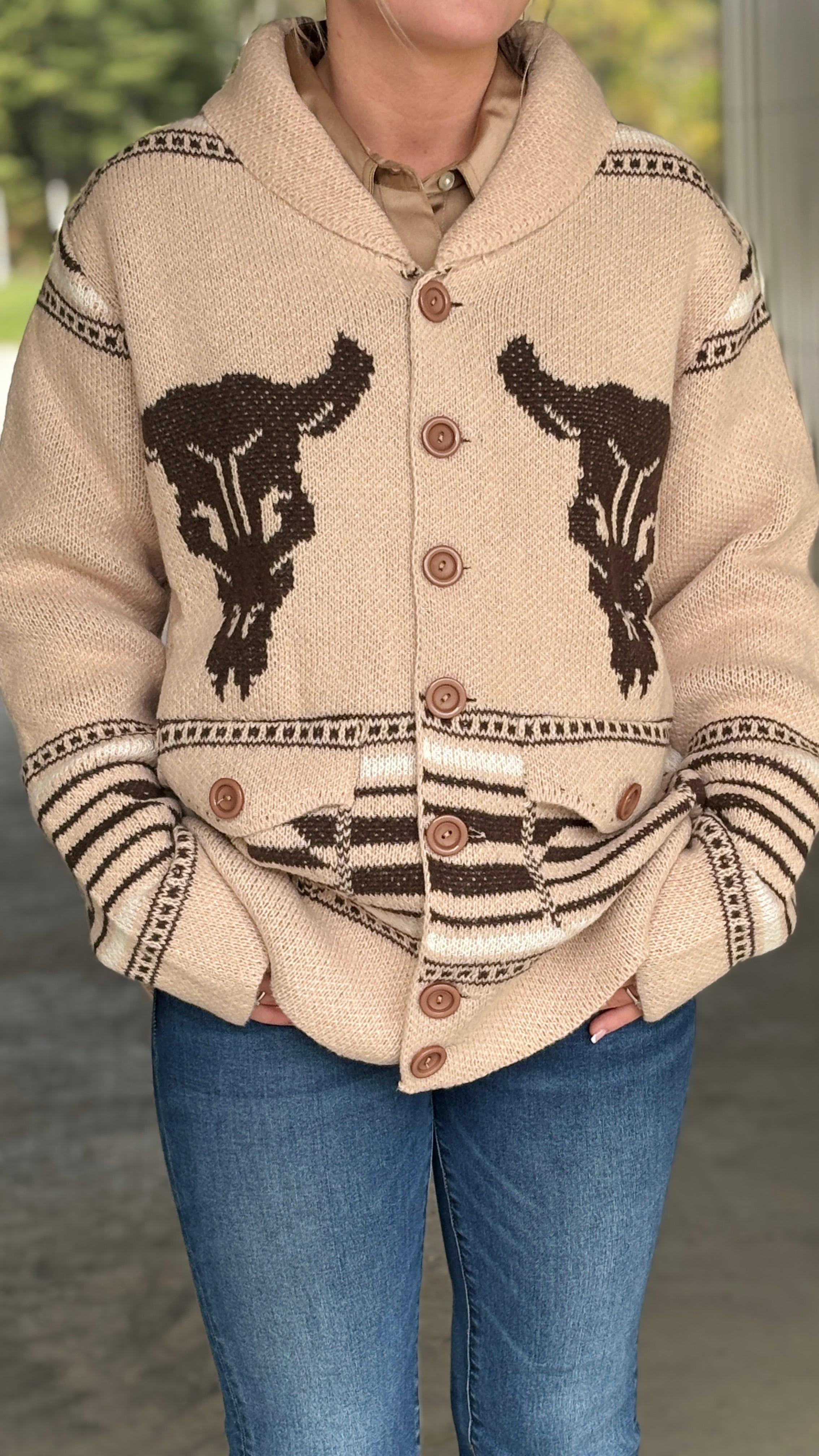 Western Cowboy Rodeo Horse Knit Sweater Cardigan - Henderson's Western Store