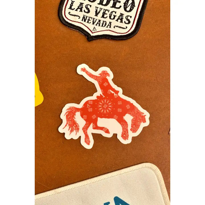 Western Sticker ~ Bandana Print Bronc Rider
