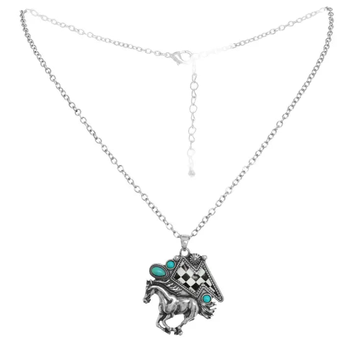 Western Checkerboard Thunder Mustang Necklace - Henderson's Western Store