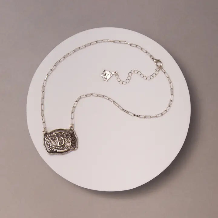 Western Buckle Initial Necklace ~D - Henderson's Western Store