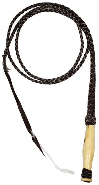 4 foot Leather braided bull whip with wooden handle - Henderson's Western Store