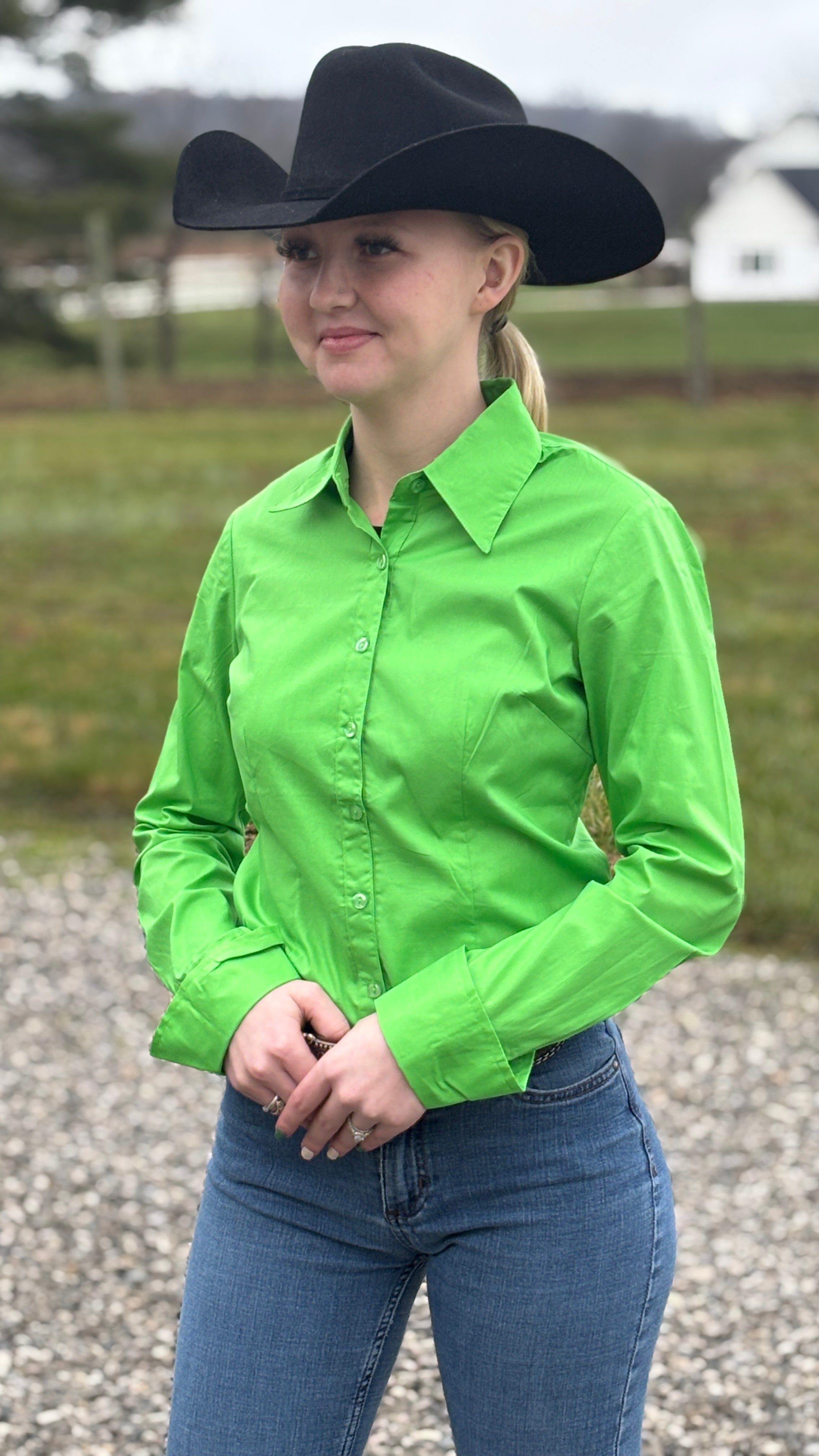 Solid Button Down Shirts ~ Lime - Henderson's Western Store
